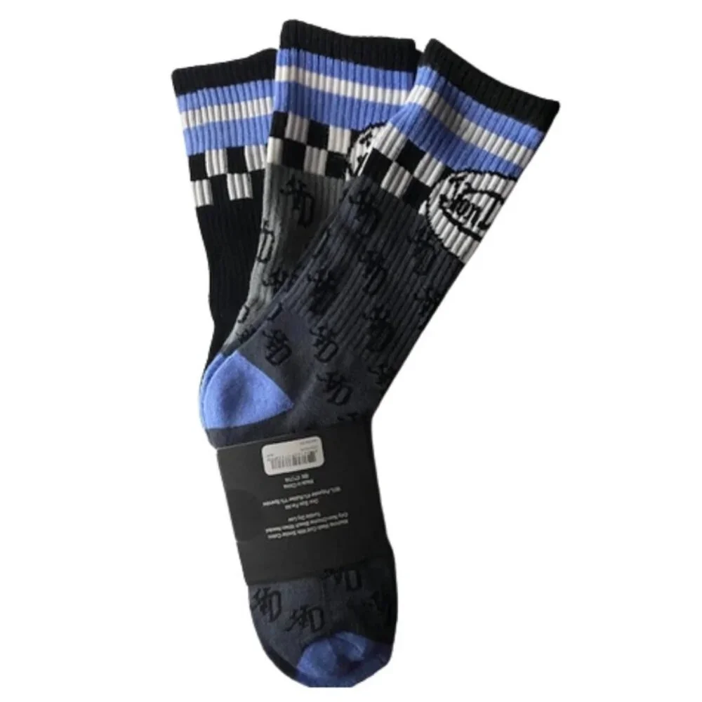 Von Dutch Originals 3 Pair Men's Crew Socks, Gray Black Blue Color Scheme